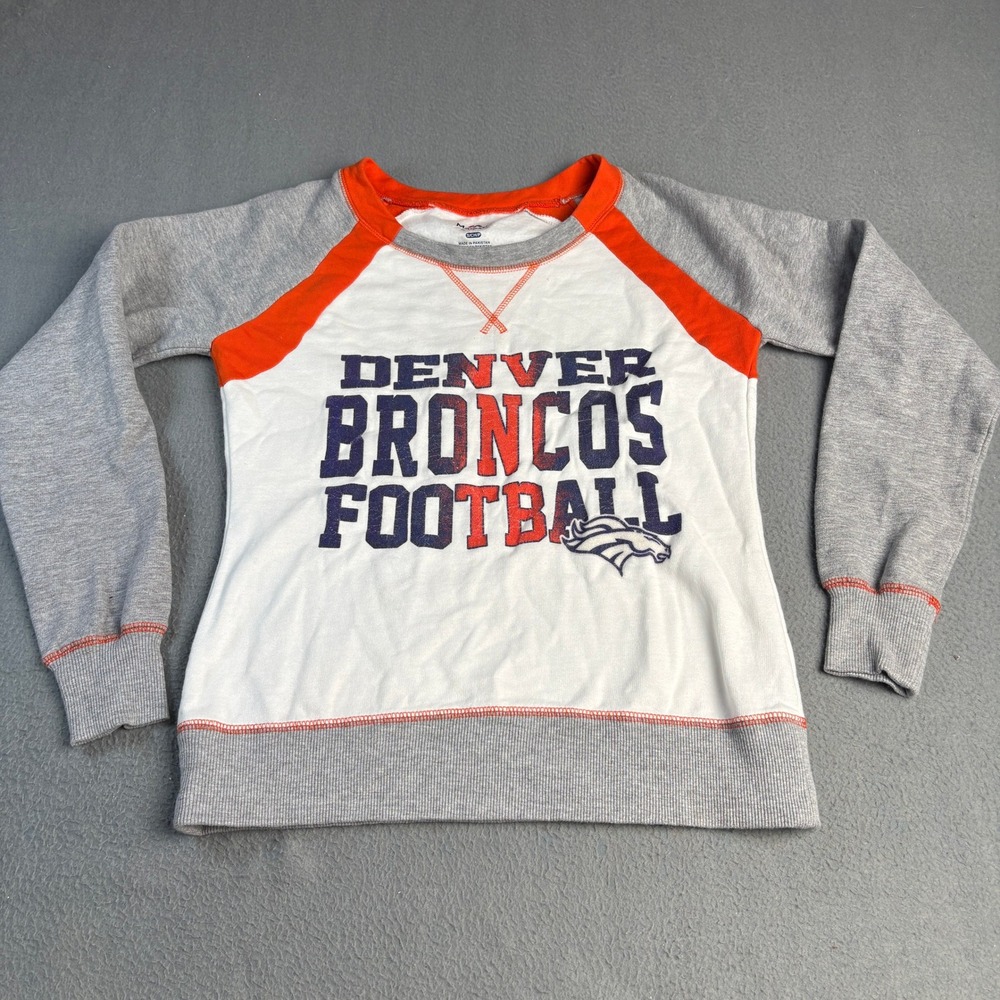 Majestic Denver Broncos Football Sweatshirt Womens Small Raglan Grey Orange